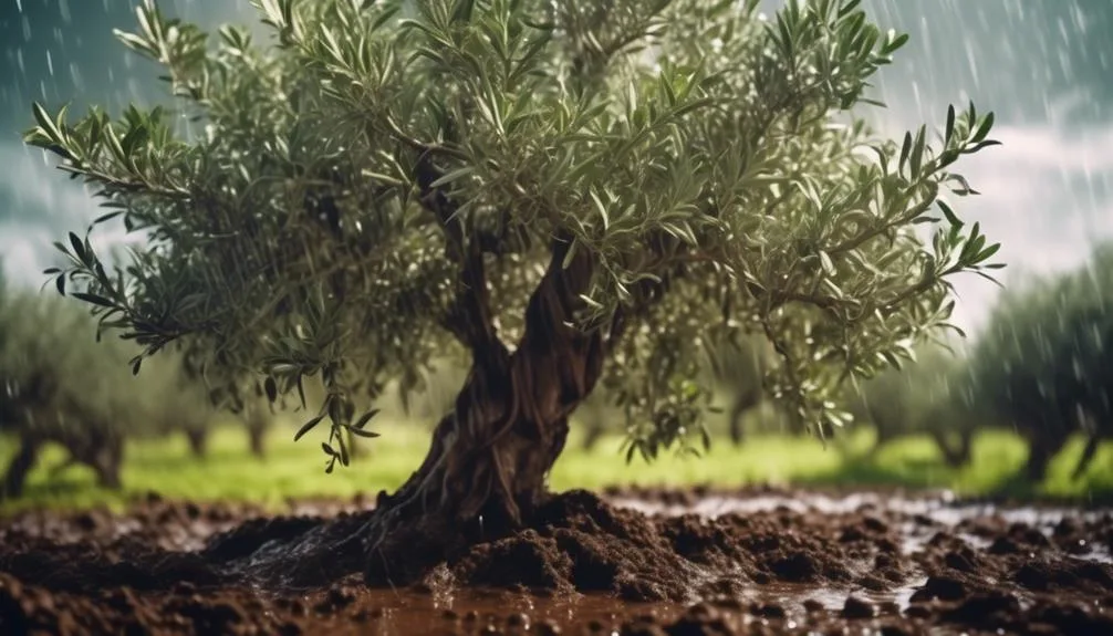 olive trees and wet soil