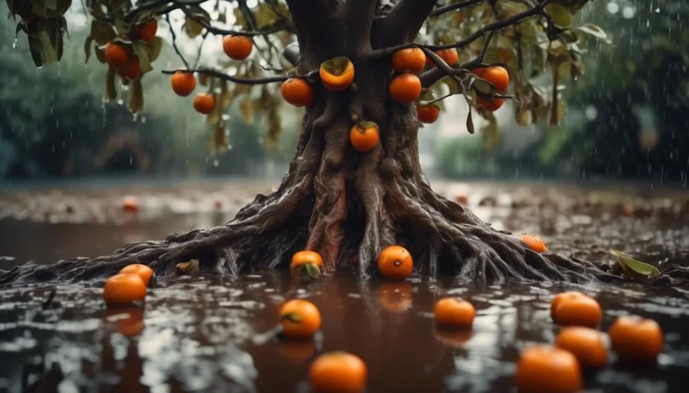 persimmon trees and wet soil