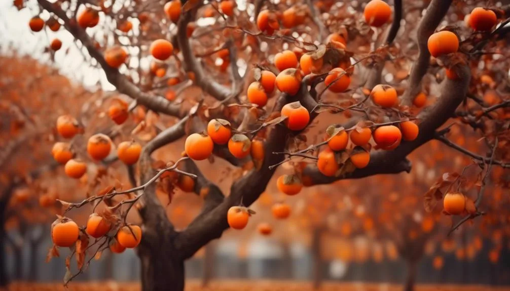 persimmon trees shedding autumn leaves