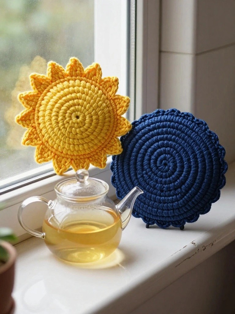 Sun and Spiral Coasters with Contrasting Colors