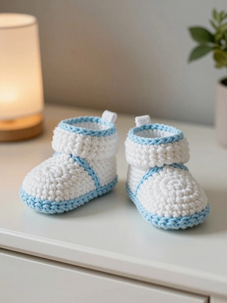 Crochet Baby Booties with Contrast Trim