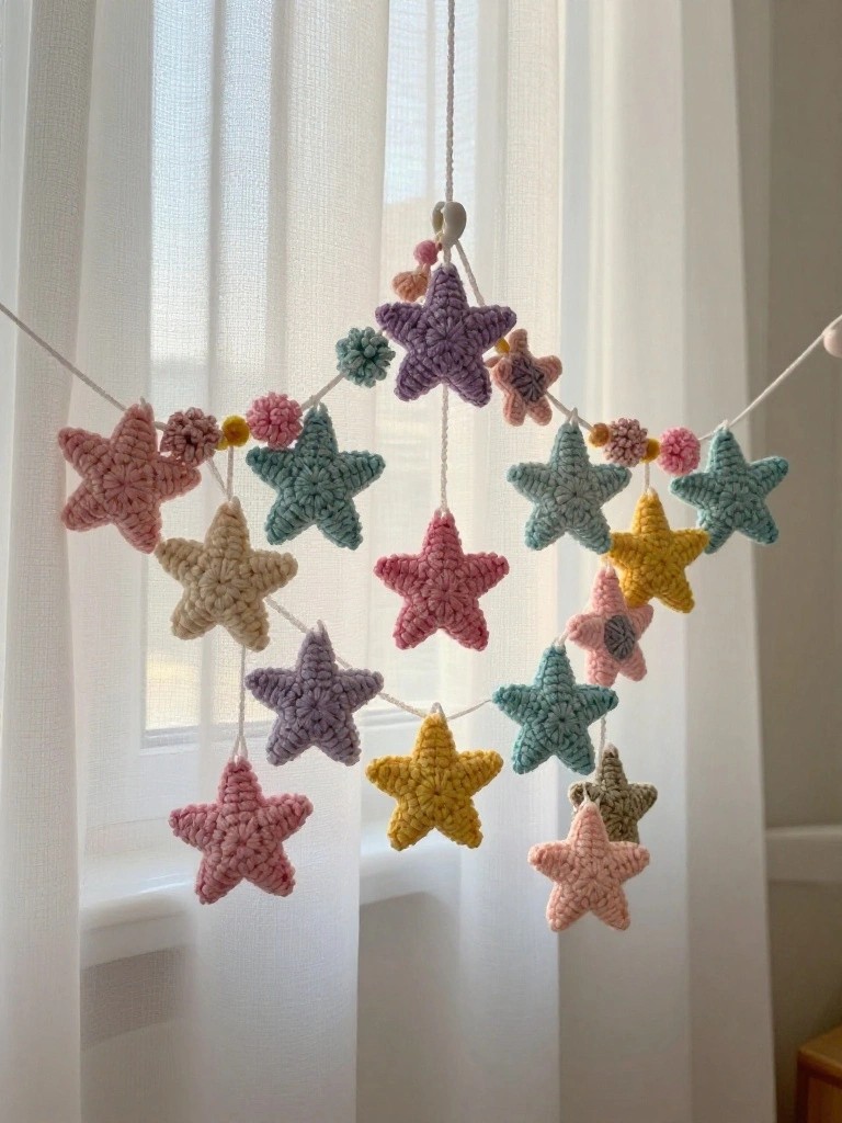Crochet Star Garland for Hanging Decor
