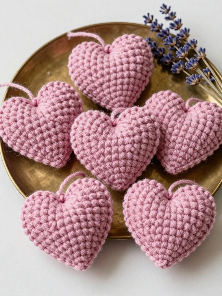 Crocheted Heart Ornaments for Hanging Decor