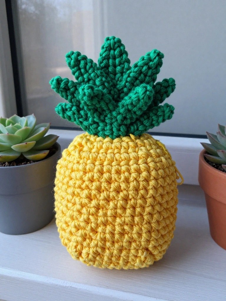 Crocheted Pineapple Decor for Shelves and Windowsills