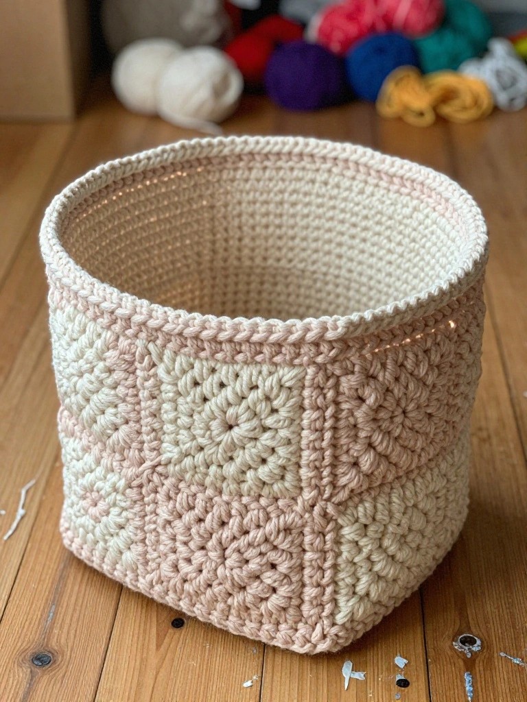 Two-Tone Textured Crochet Basket
