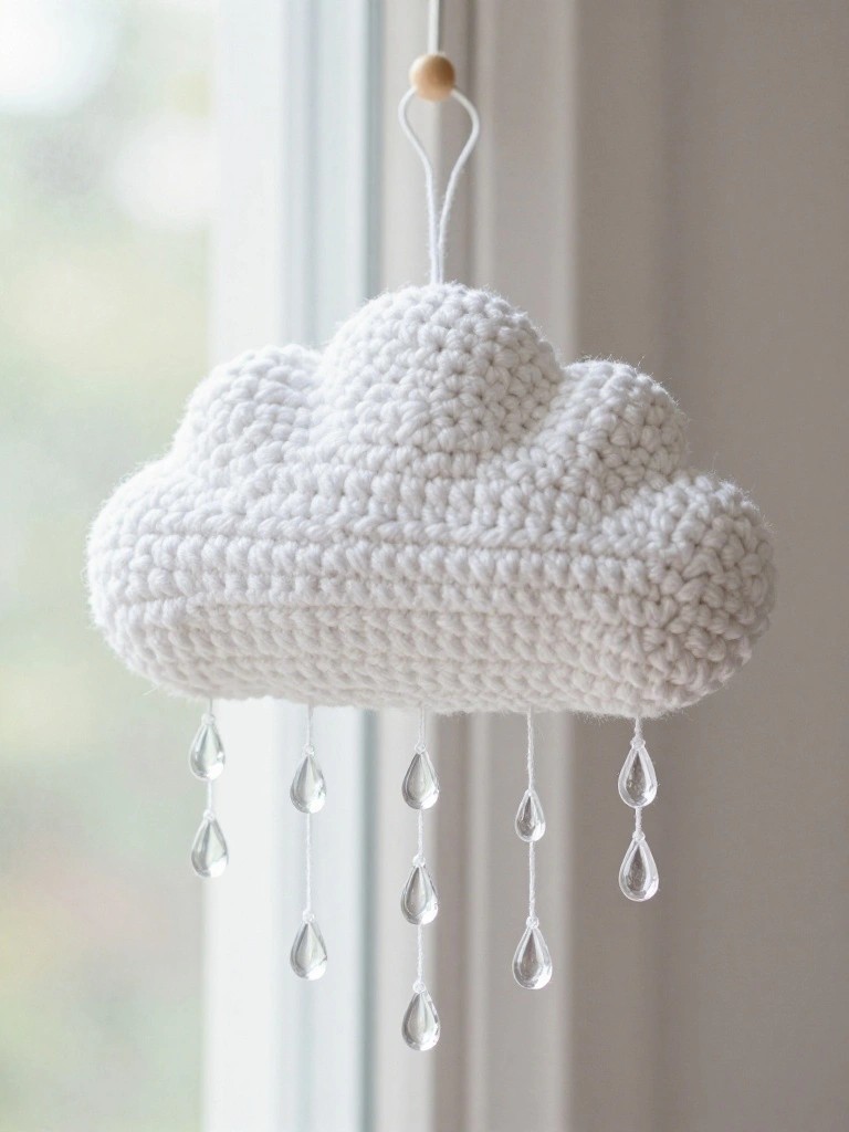 Crocheted Cloud Hanging for Windows or Nurseries