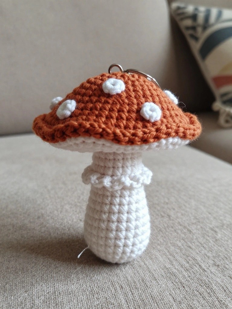 Crocheted Mushroom Keychain