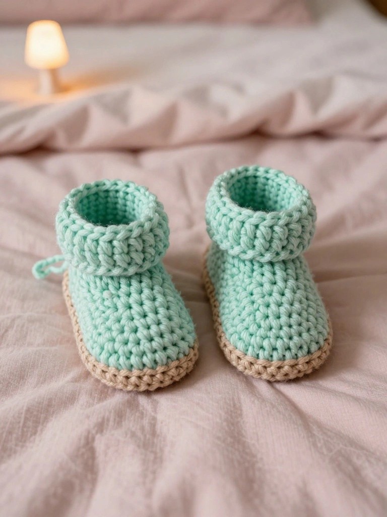Crochet Baby Booties with Cuffed Tops