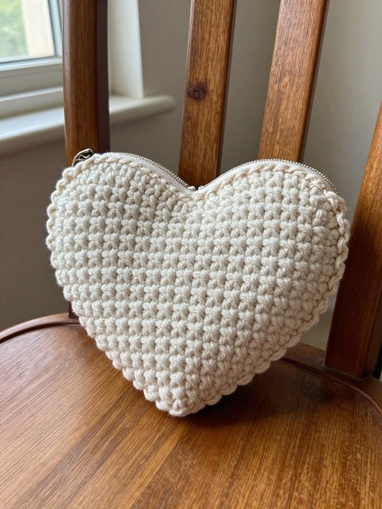 Heart Shaped Crochet Zip Pouch