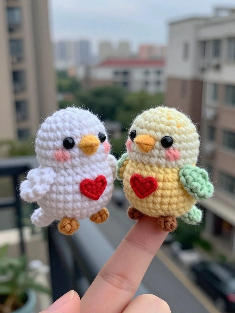 Mini Crochet Birds with Heart Accents
