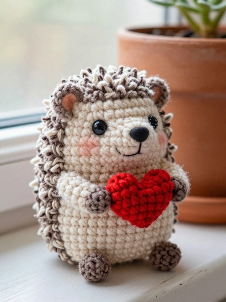 Mini Hedgehog Holding a Heart