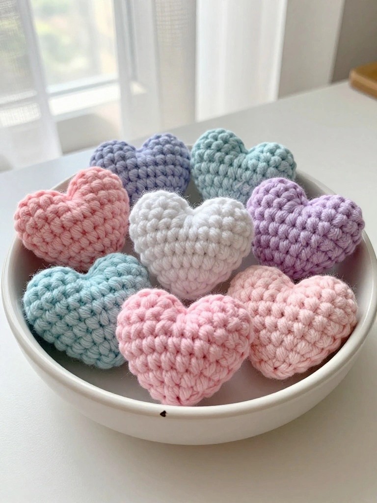 Pastel Crochet Hearts for Bowl Displays