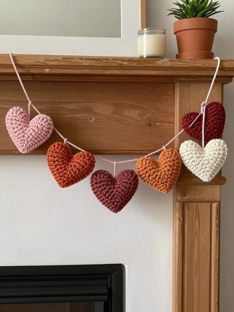 Crocheted Heart Garland for Mantel Displays