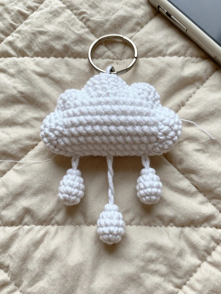 Crochet Cloud Keychain with Raindrops