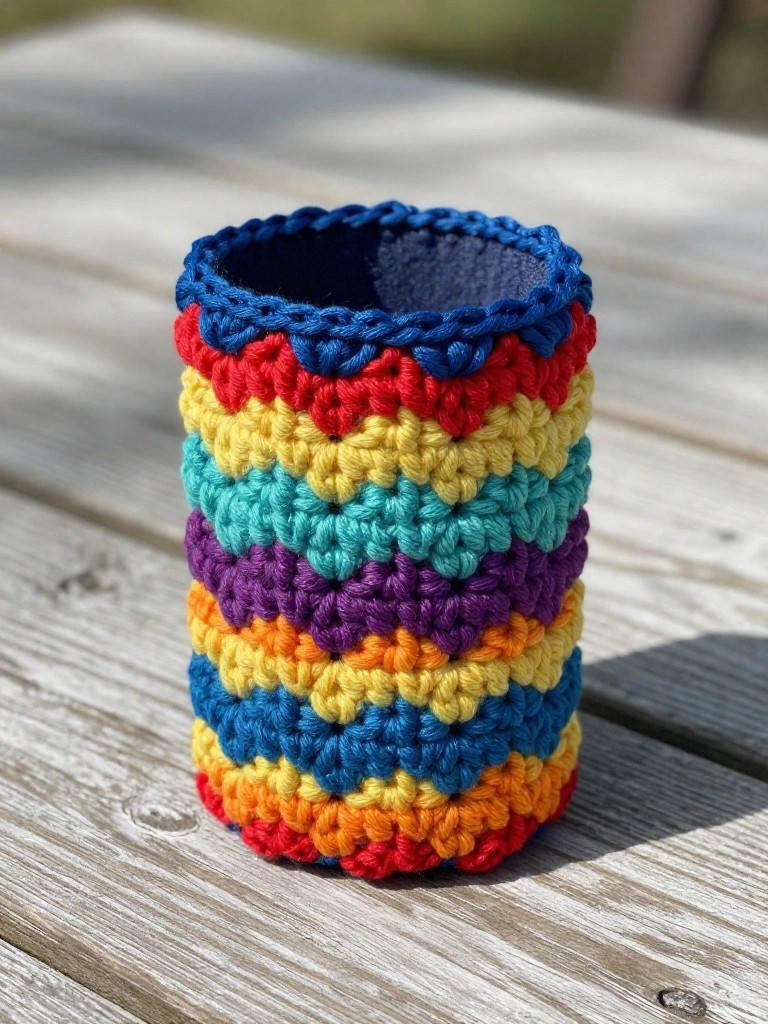 Striped Crochet Drink Koozie