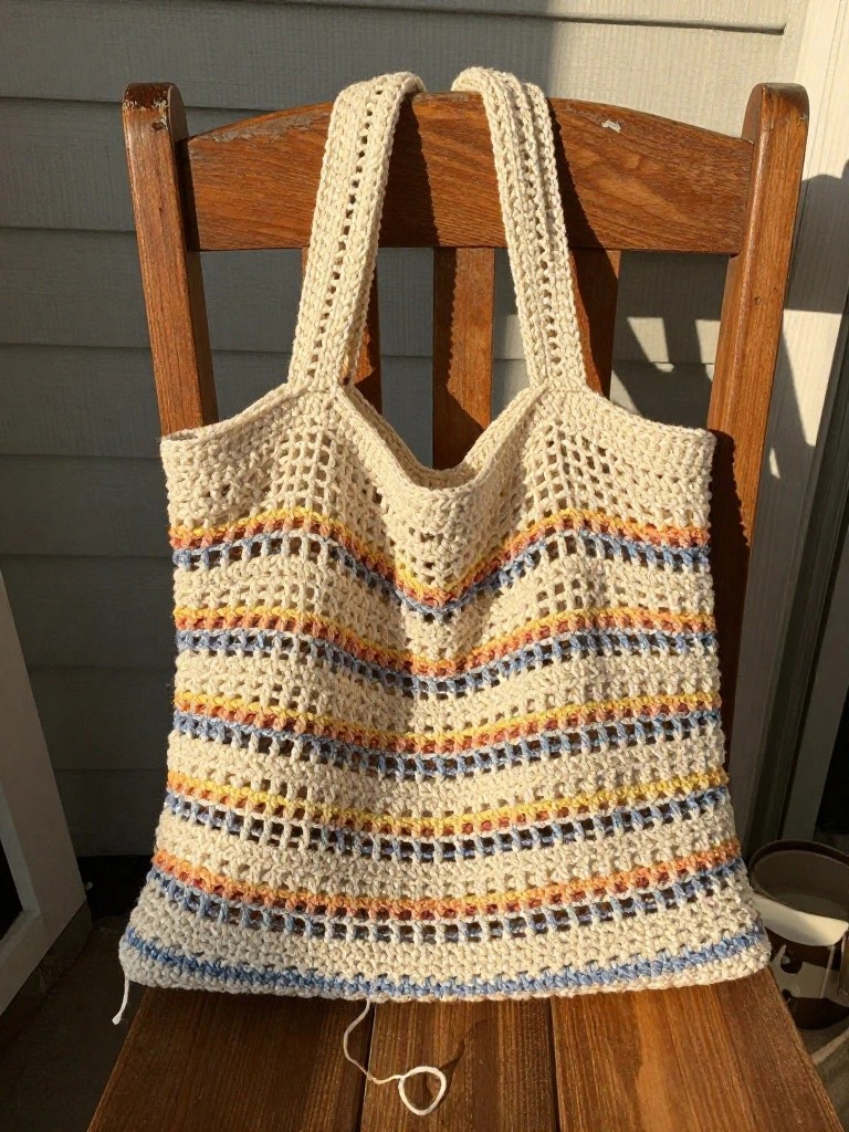 Striped Mesh Beach Tote