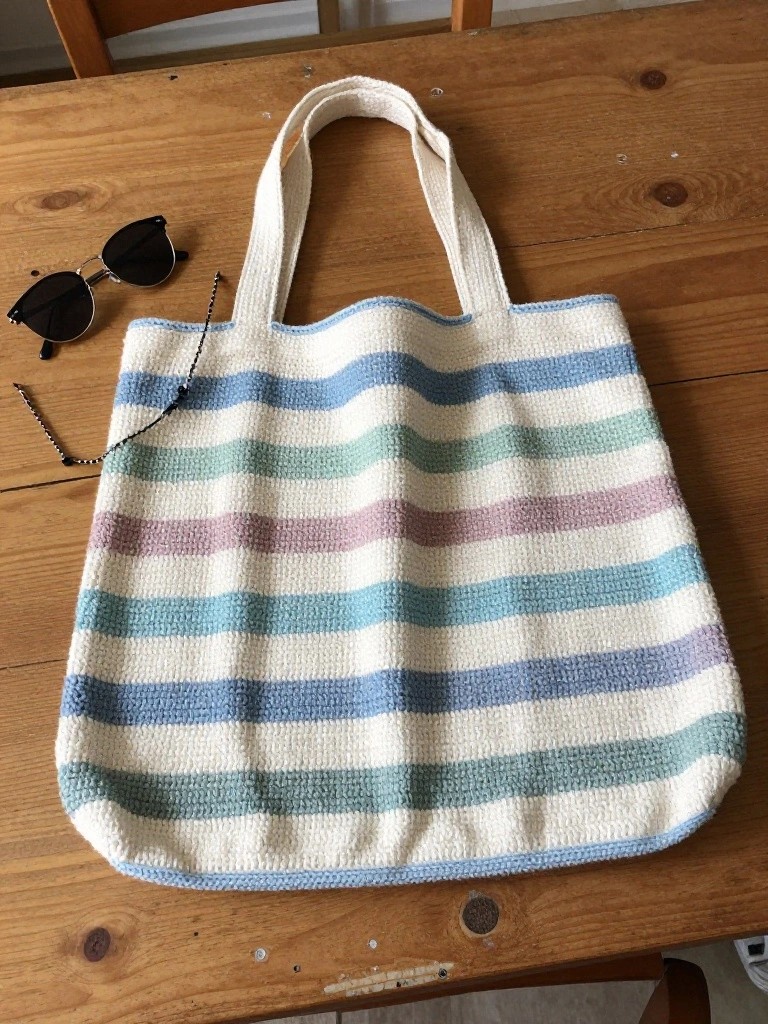 Pastel Striped Crochet Tote Bag