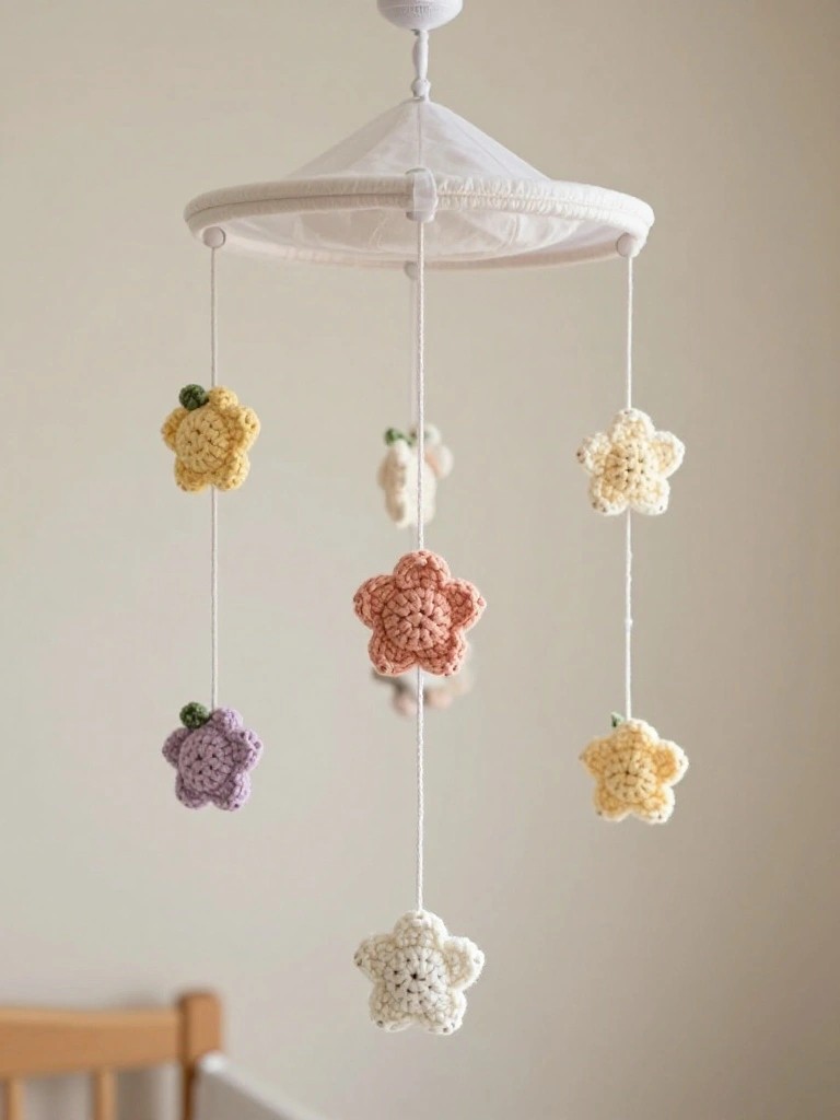 Crochet Flower Mobile for Hanging Decor