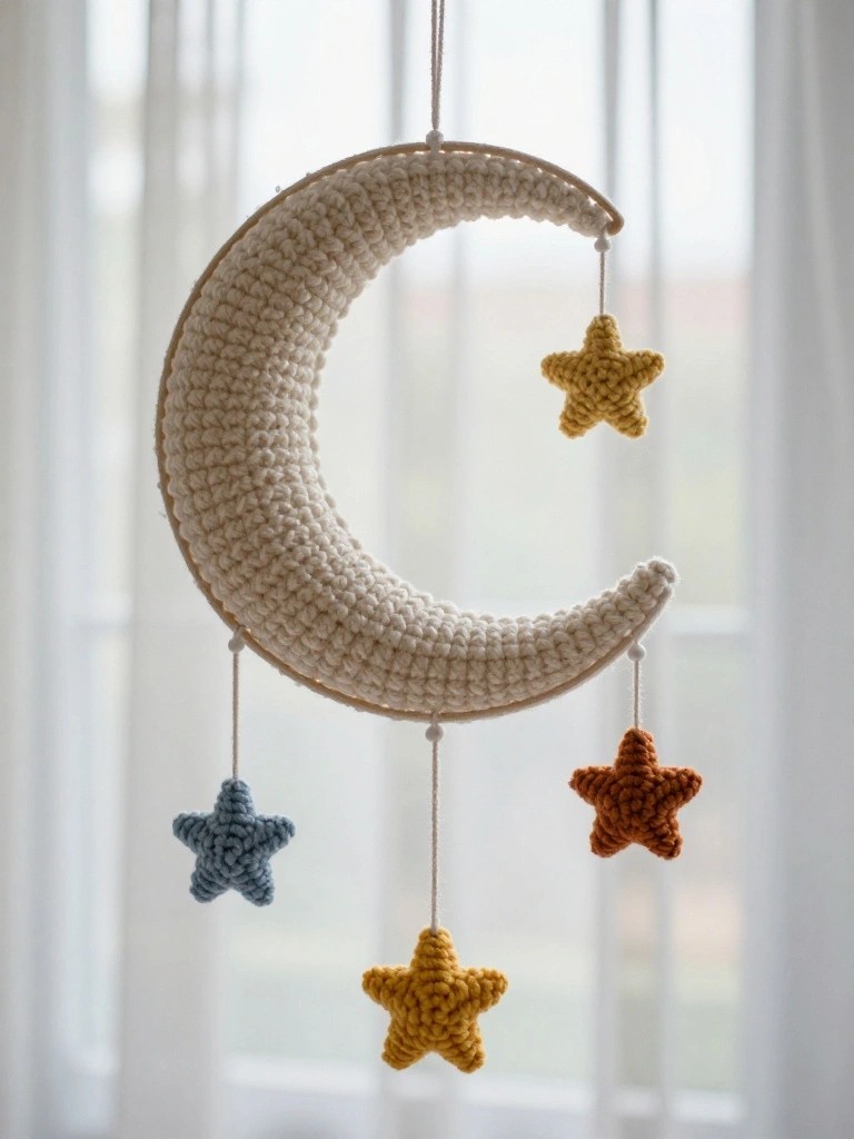 Crescent Moon Mobile with Dangling Stars