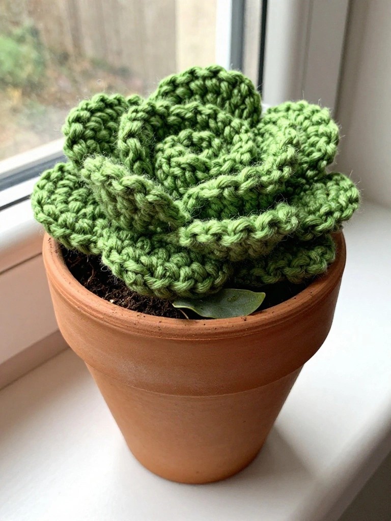 Crocheted Succulent Rosette in a Clay Pot