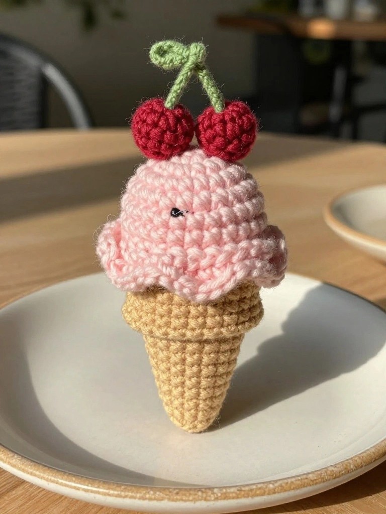 Mini Crochet Ice Cream Cone Accent