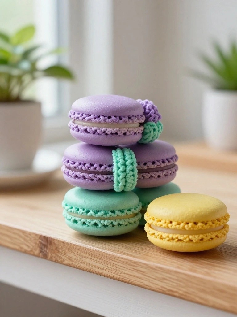 Stacked Macarons Wrapped in Crochet Bands