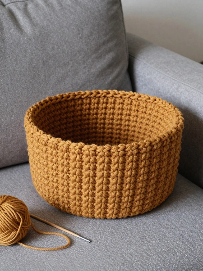 Textured Round Crochet Basket for Everyday Storage