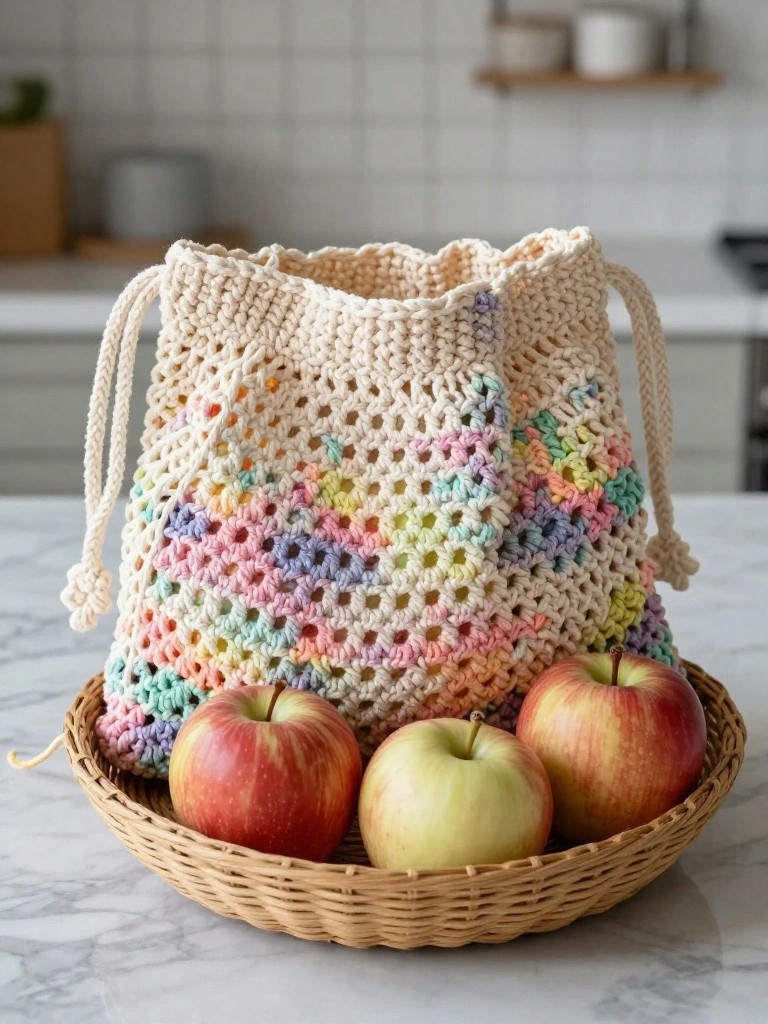 Drawstring Bag Made with Granny Squares