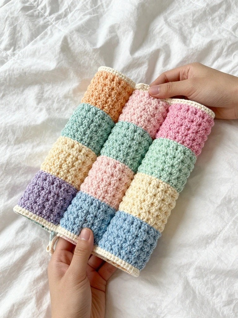 Roll-Up Crochet Organizer for Tools or Brushes