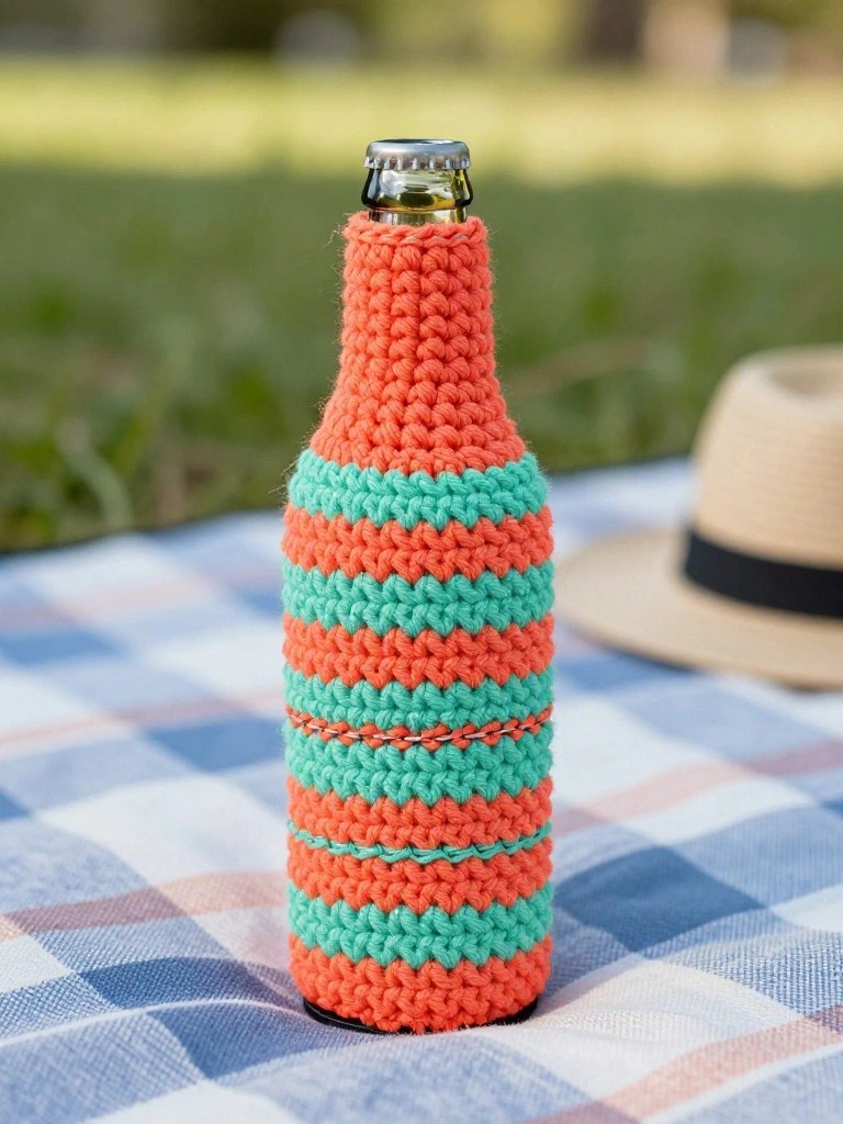 Striped Crochet Bottle Cozy