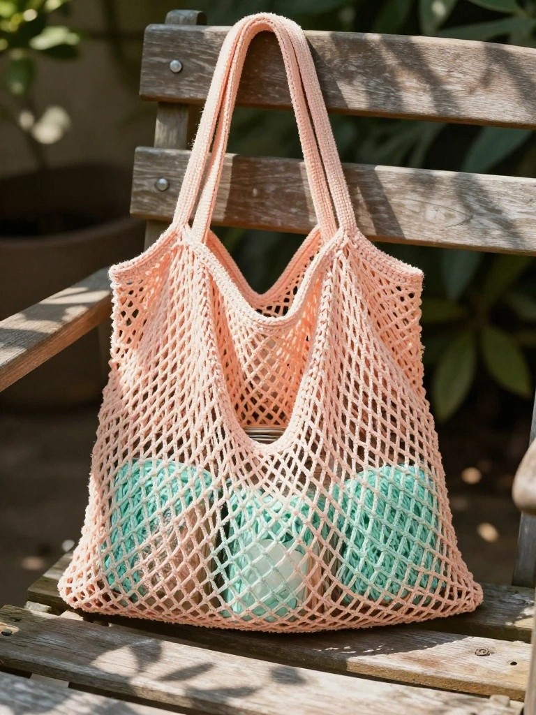 Open Mesh Crochet Tote Bag
