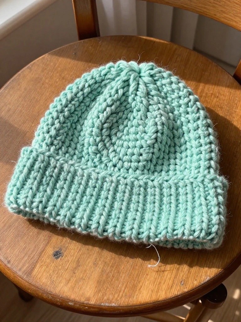 Textured Beanie with Ribbed Brim