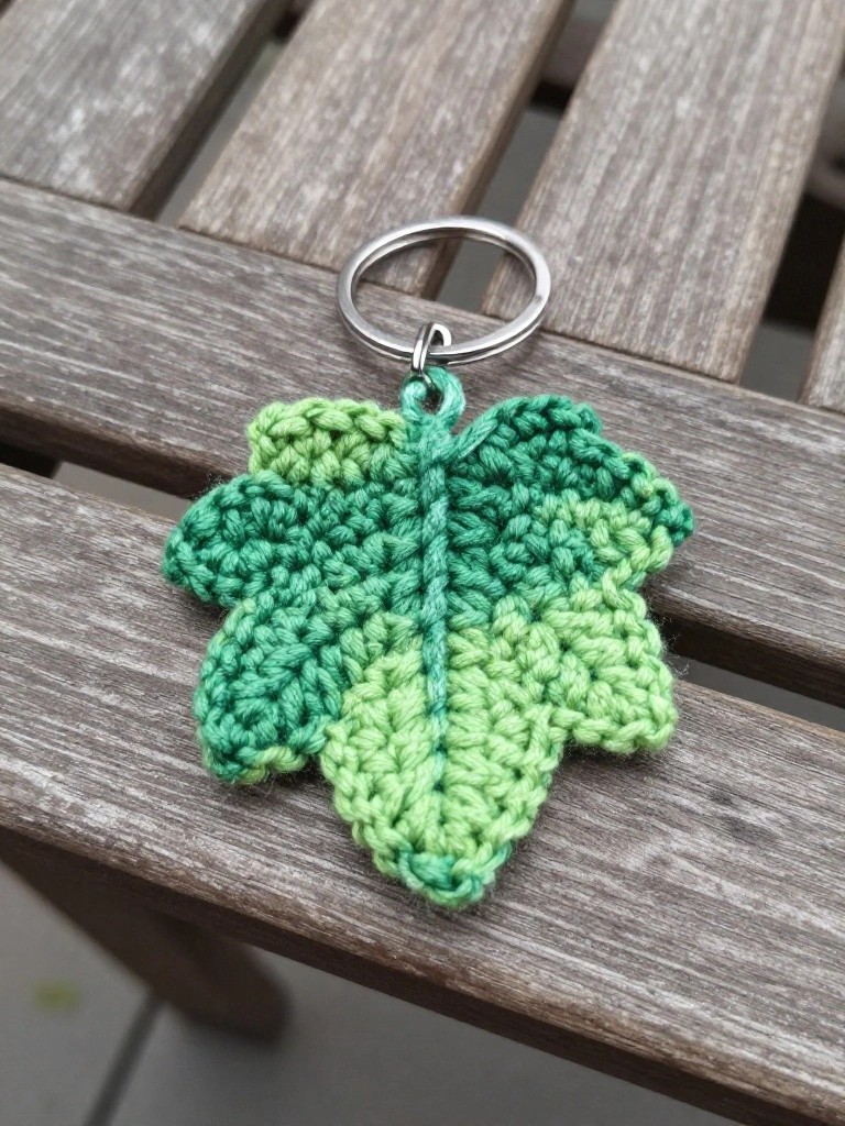 Crocheted Leaf Keychain