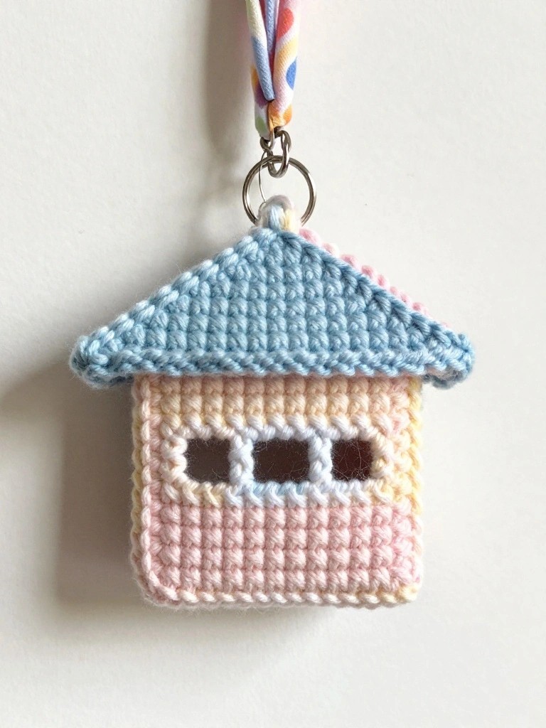 Tiny Crochet House Keychain
