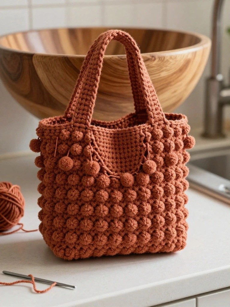 Bobble-Textured Crochet Tote Bag