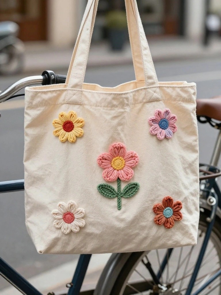 Crochet Flower Appliques for Plain Tote Bags