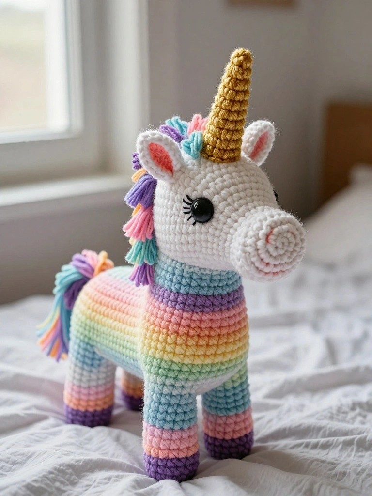 Rainbow Striped Unicorn Tote Bag