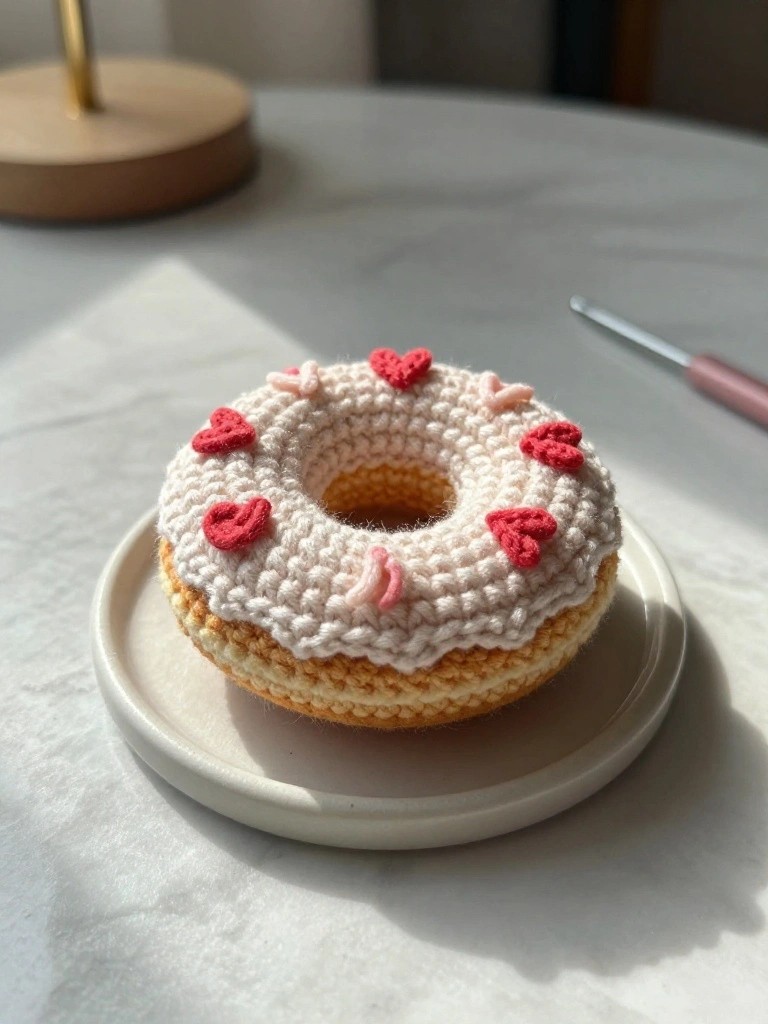 Crochet Donut with Heart Sprinkles