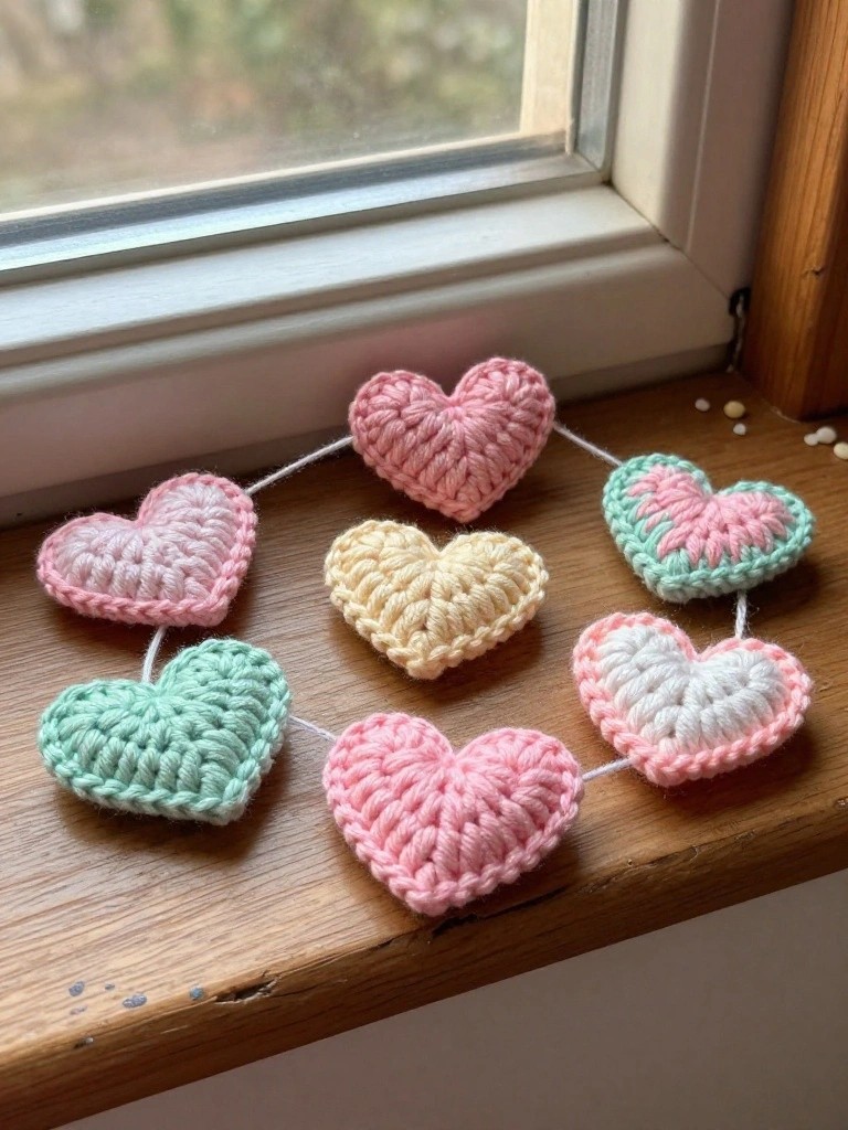 Crochet Heart Garland for Window or Mantel Displays