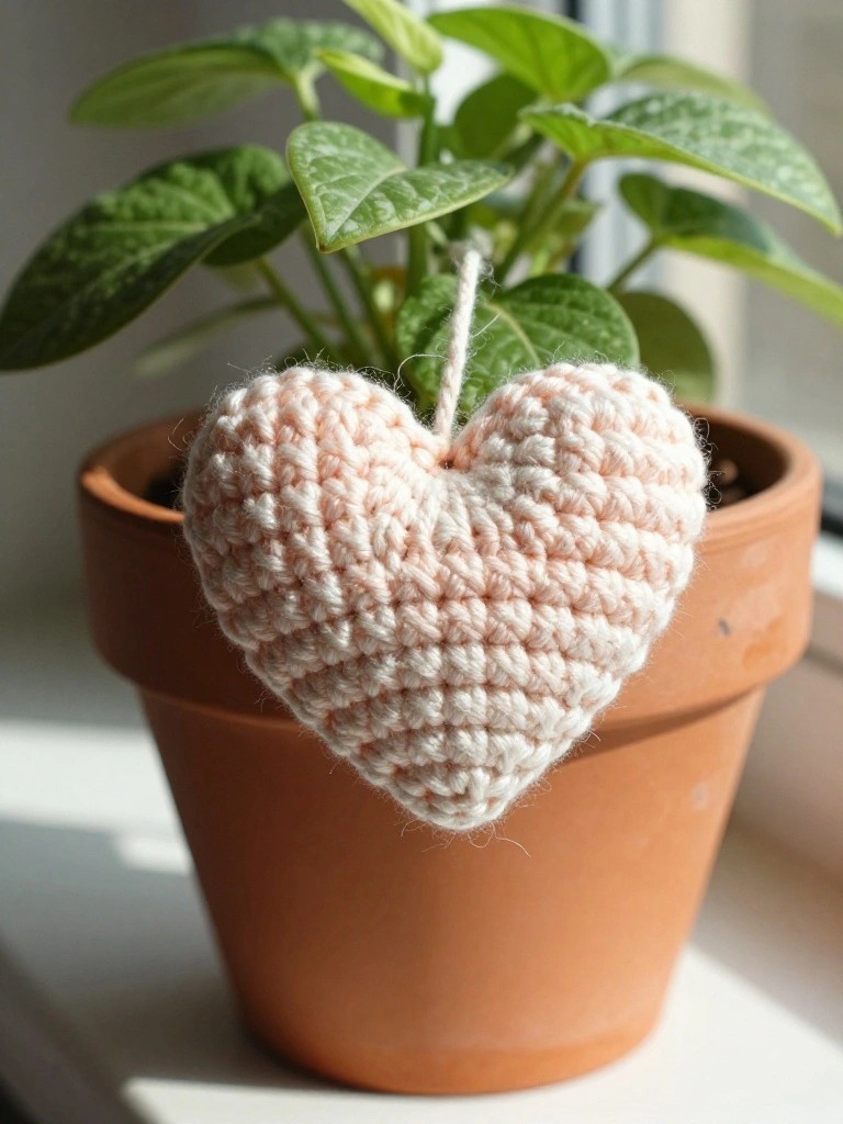 Crochet Heart Plant Ornament