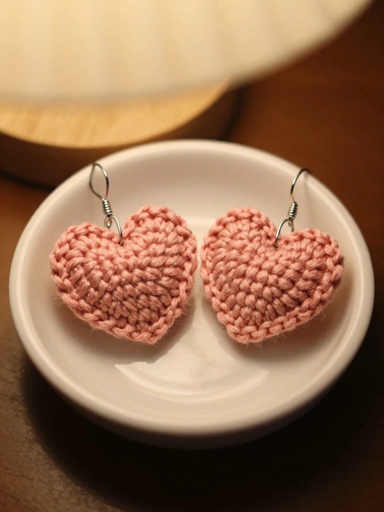 Crocheted Heart Earrings
