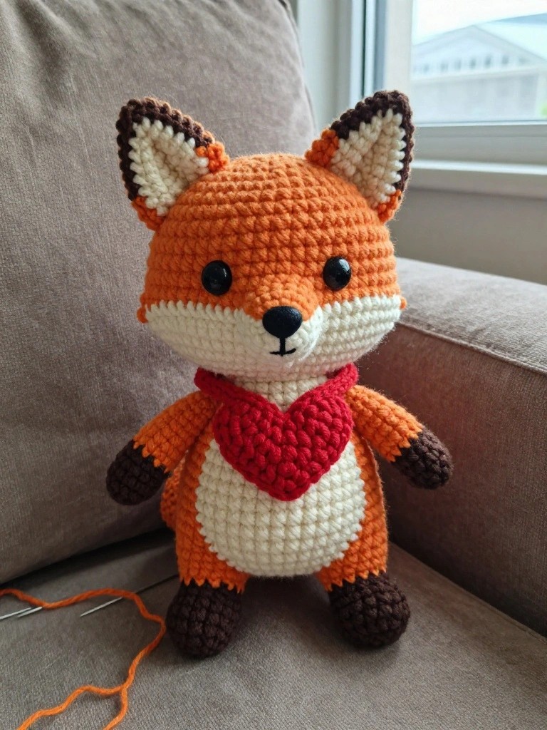 Fox Amigurumi with a Heart Scarf