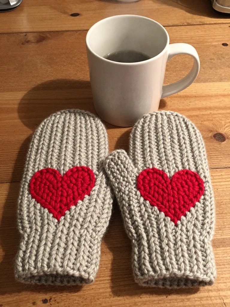 Heart Applique Mittens