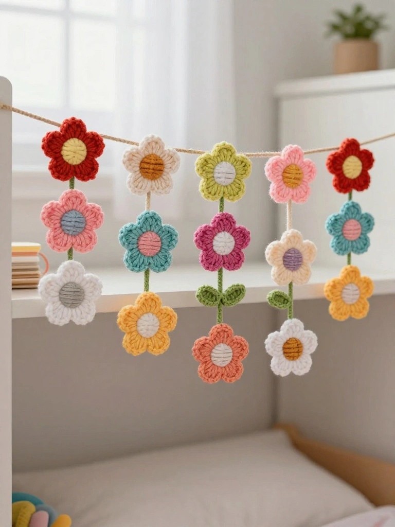 Crochet Flower Garland for Hanging Decor