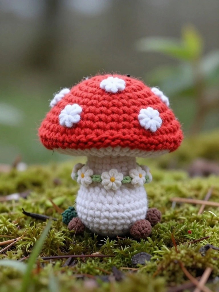 Crochet Mushroom with Flower Garland