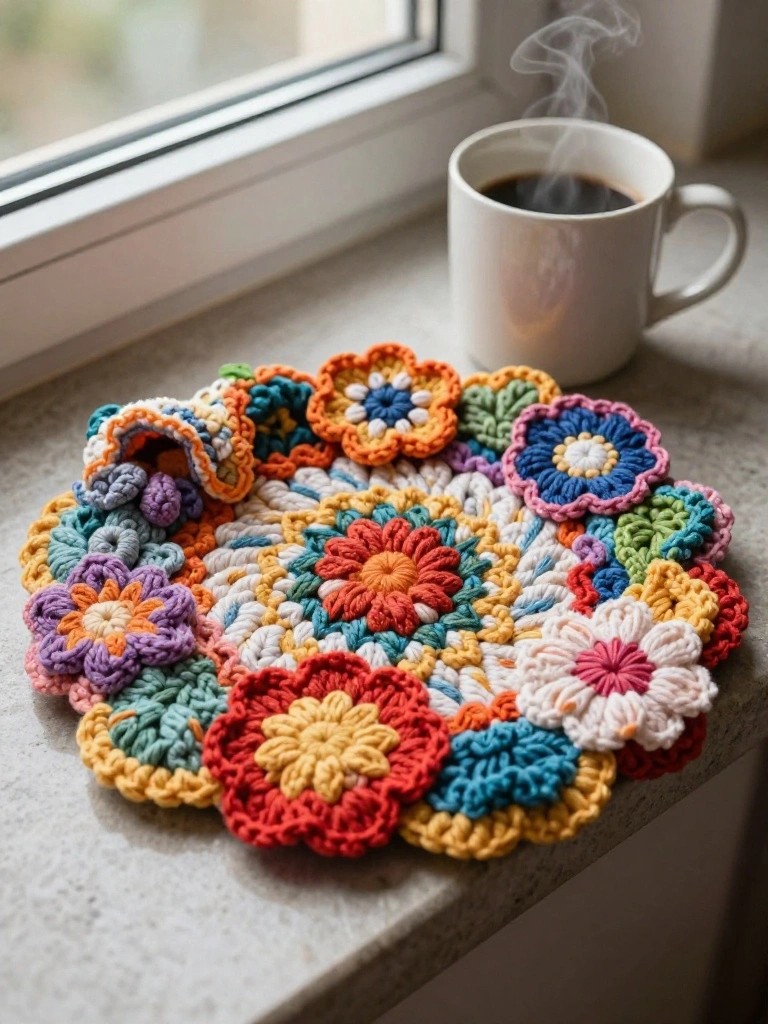 Joined Flower Motif Table Mat