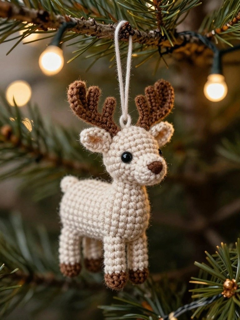 Crochet Reindeer Ornament for Tree Decor