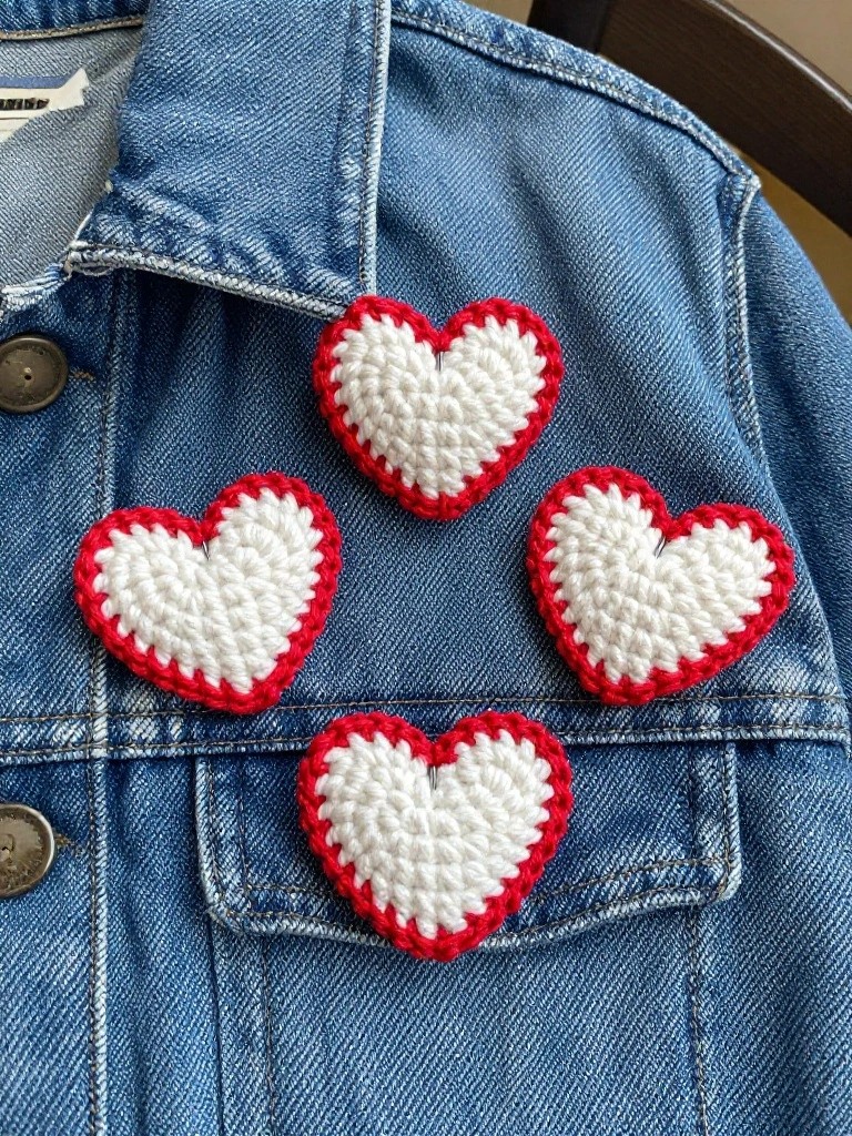 Crochet Heart Appliques for Denim Jackets