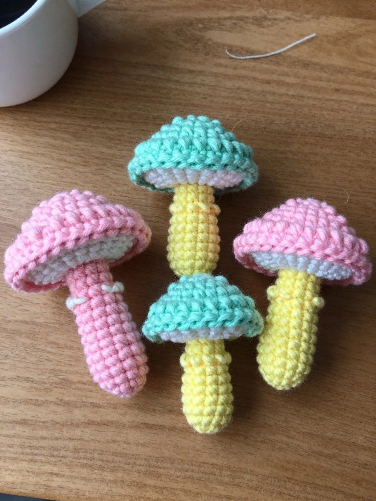 Mini Crocheted Mushrooms for Quick Desk Accents