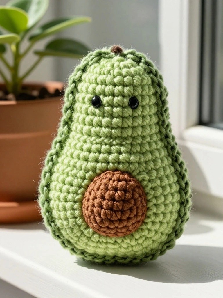 Crochet Avocado Plushie for Simple Shelf Decor